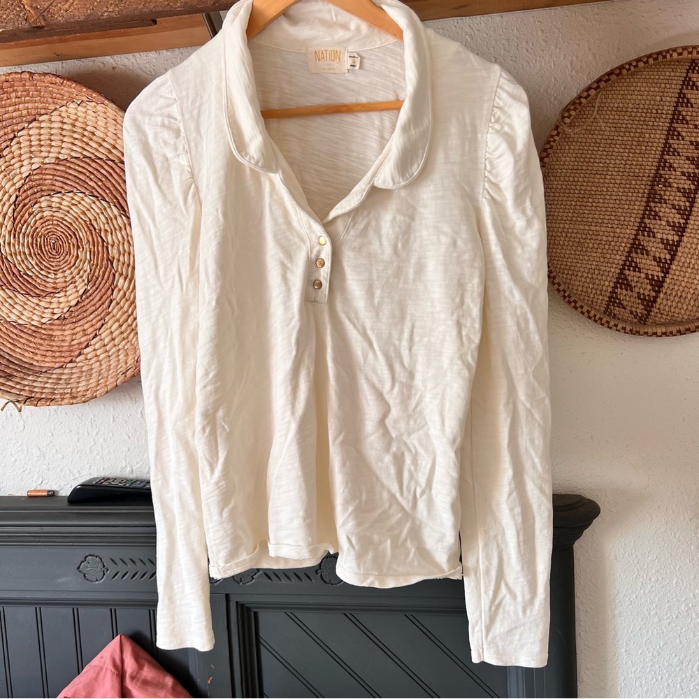 Nation LTD Pilar Collar Henley Top in Ivory
